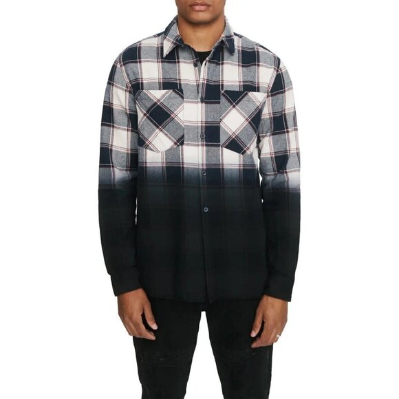 ELEVEN Paris Mens BNWOT Plaid Ombre Flannel Shirt Button Up New - Picture 1 of 8